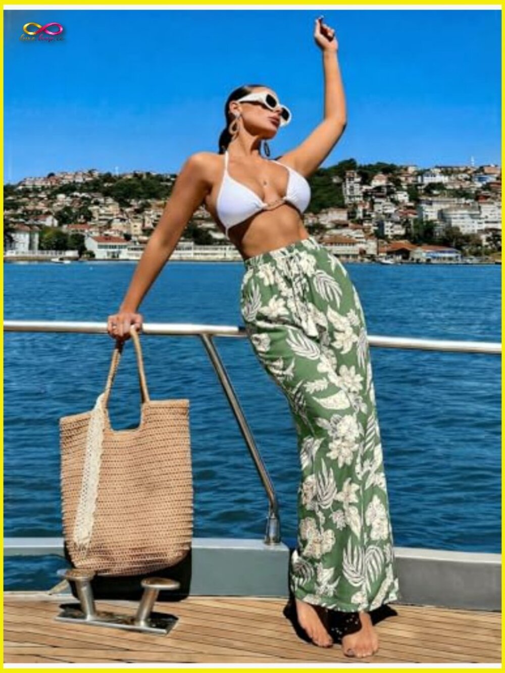 Wide Leg Palazzo Pants High Waisted Drawstring Loose Flowy Trousers with Pockets - Picture 3 of 7